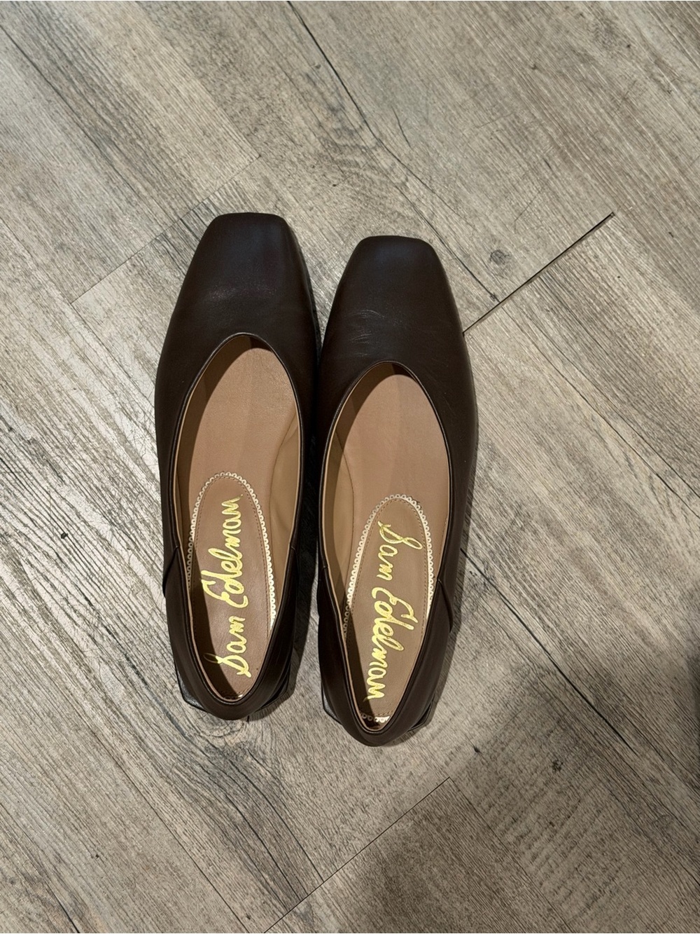 Sam Edelman Dark Brown Square-Toe Leather Flats